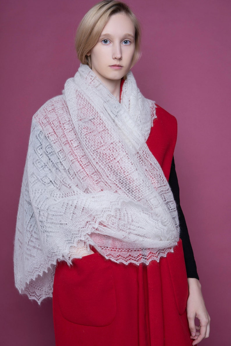 Women#39;s Shawl Openwork Downy Ecru, Russian Traditional, Crot Women#39;s Shawl Openwork Downy Ecru, Russian Traditional, Crot