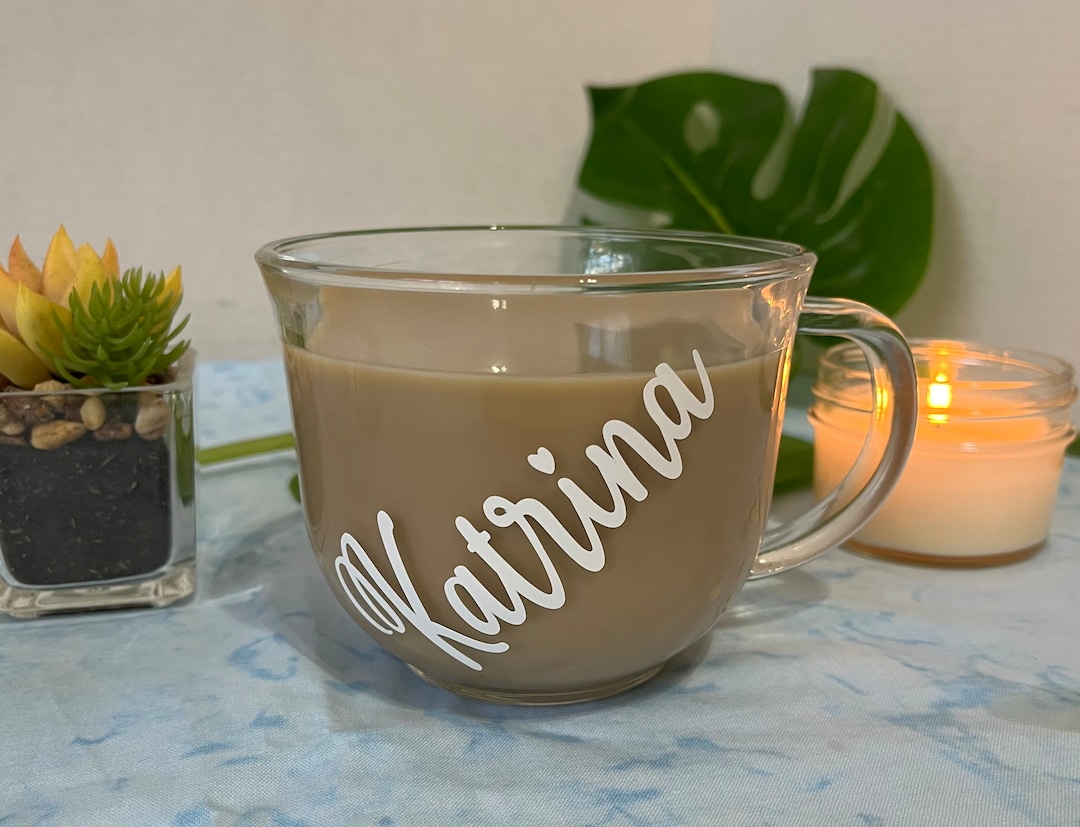 Personalized Clear Glass Coffee Mugs, Great for Bridal Party, Proposal