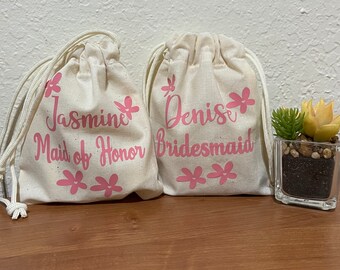 Personalized canvas drawstring bags, Bridesmaid bags, Wedding favor bags, Bridal Shower & Baby Shower bags, Birthday favor bags, 5 in x 6 in