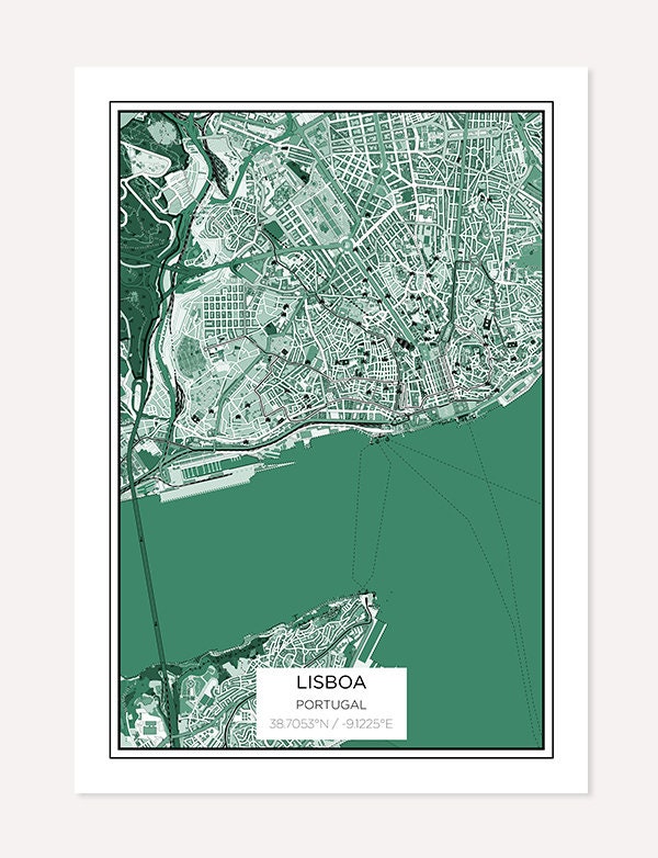 Lisbonne City Map Print Art, Custom City, Impressions de Ville, Impression Personnalisée Carte Ville
