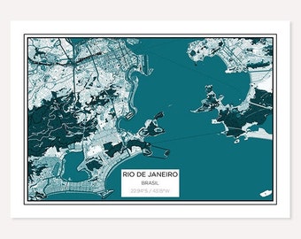Rio De Janeiro City Map Print : City Art, Custom City, Impressions de Ville, Impression personnalisée de carte de ville