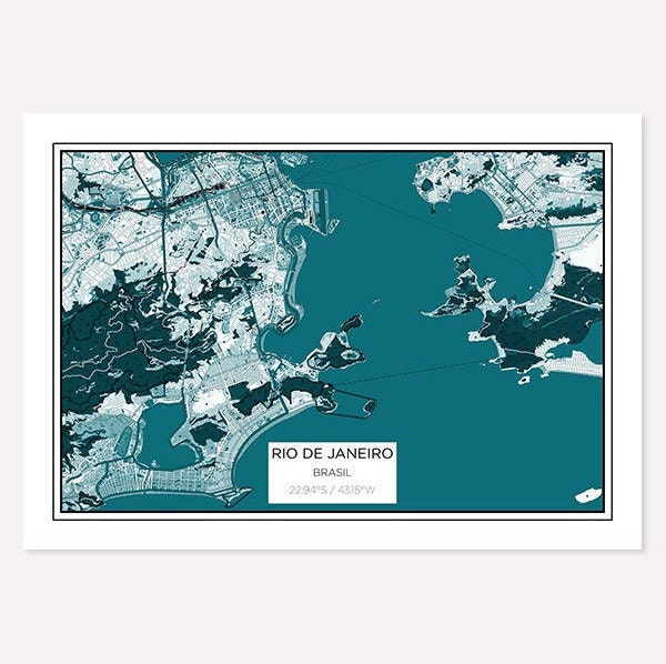Rio de Janeiro City Map Print Art, Custom City, Impressions de Ville, Impression Personnalisée Carte