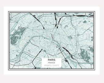 Paris City Map Print : City Art, Custom City, Impressions de Ville, Impression personnalisée de carte de ville