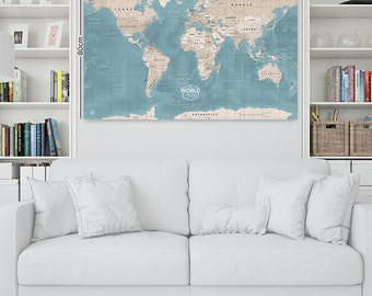 World Map Printed on Canvas : Pinable Map, Carte du monde sur toile, (120cmX80cm)