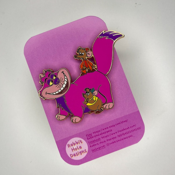 Cheshire Crashes Sidekicks Enamel Pin Lucifer Cinderella Cat Jaq and Gus