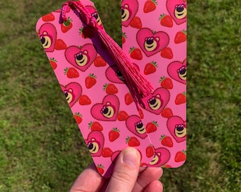 Lotso Huggins bear strawberry heart bookmark with tassel toy story Disney villain
