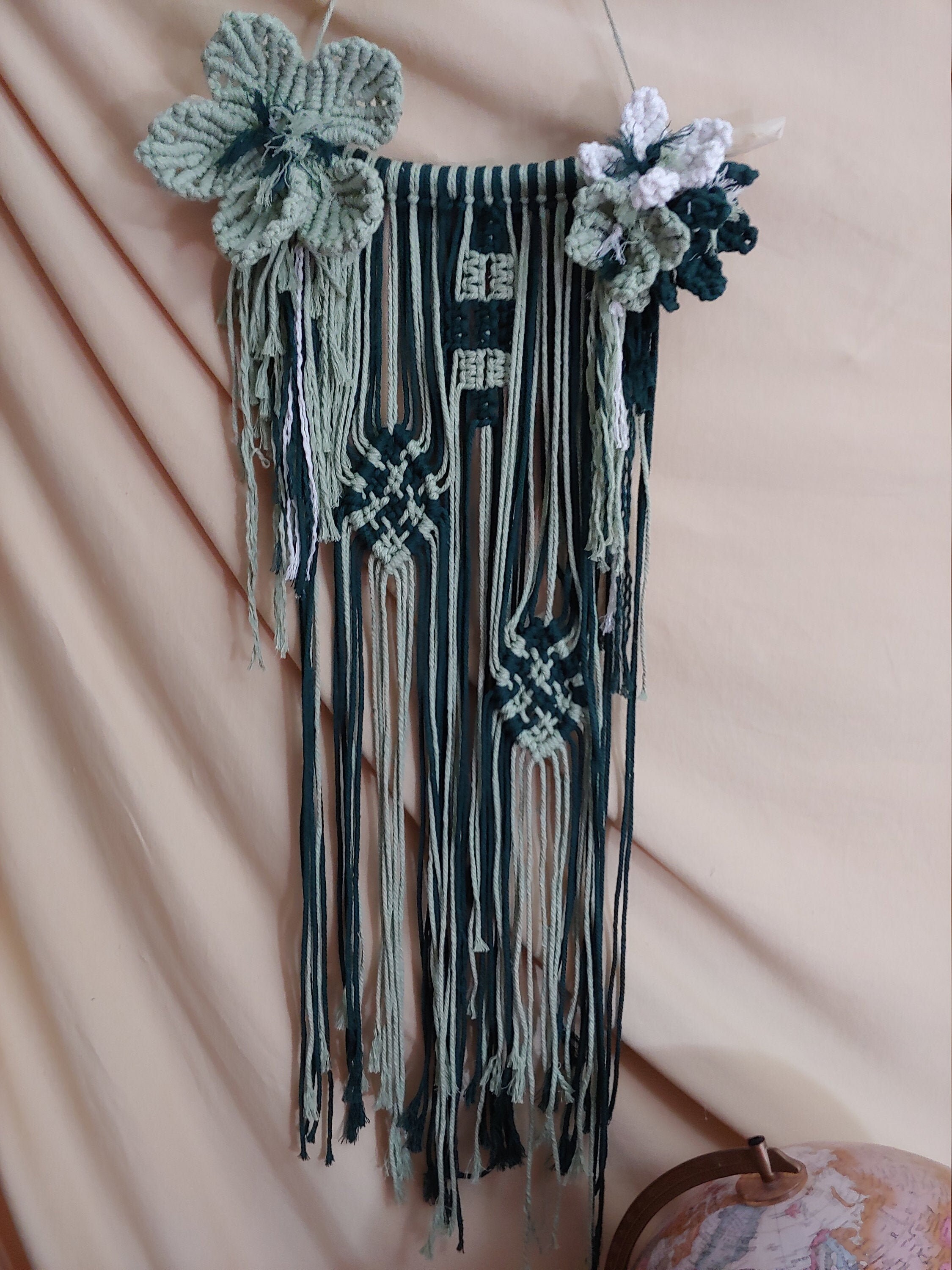 Macrame wall hanging dark green and light green. Etsy