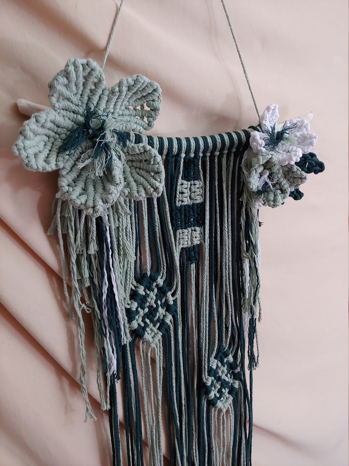 Macrame wall hanging dark green and light green. Etsy