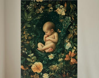 Arte descargable de feto en el útero, regalo para partera, decoración de oficina para partera, regalo de doula, impresión artística de embarazo, regalo para ginecólogo, arte imprimible