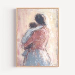 Fine Art Mother and Baby Painting Print, Dark Hair Mother and Baby, Mother Baby Art, Mothers Day Gift, Midwife Office Art, Homestead Art
