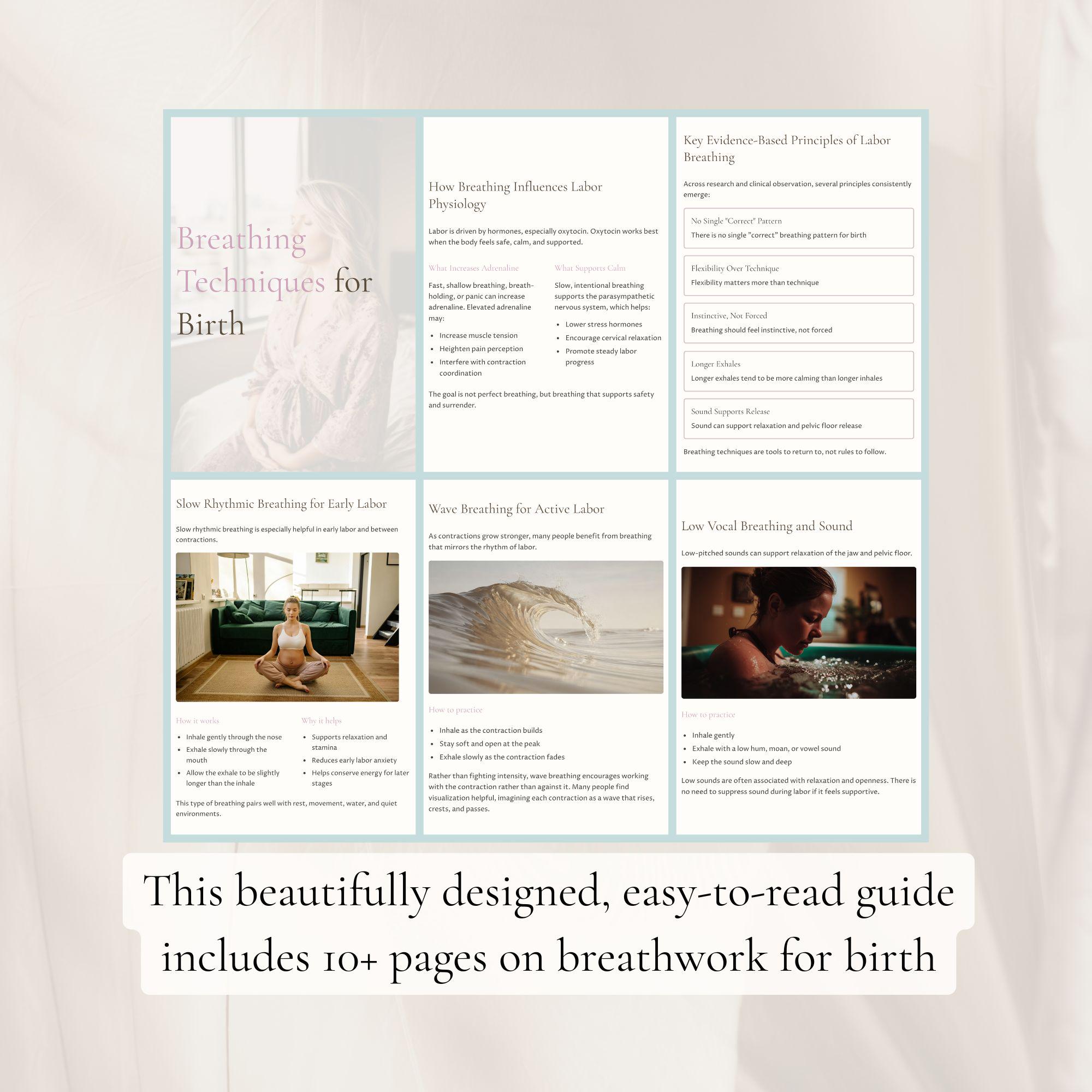 Breathing Techniques for Birth PDF | Doula Client Handout | Labor ...