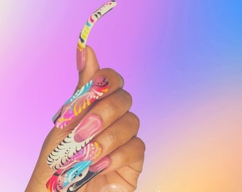 Lijntekeningen uit de jaren 90 pers op nagels | Yin Yang