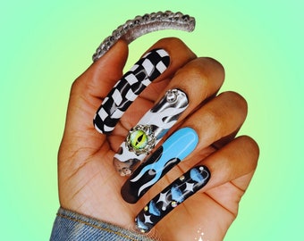 Multiprint Race Car Inspired Press On Nails | 0 to 60