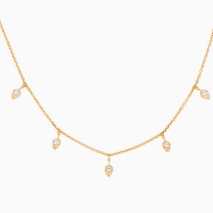 14k Solid Gold Moissanite Diamond Layering Necklace - Handmade Bridal Jewelry, Wedding Gift for Her, 18" , Unique Gift Idea Minimalist