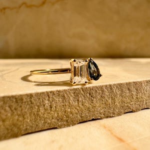 Toi Et Moi Ring: 14k Solid Gold Moissanite & London Blue Topaz Engagement Ring, Perfect Daily Wear Gift For Her