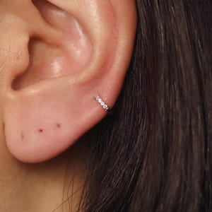 Diamond Huggie Hoop - 7.5mm Diamond Cartilage & Helix Hoops, 14K or 18K Gold Earrings, Single or Pair, Gorgeous Jewelry Gift