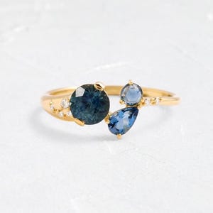 Elegant Blue Sapphire And London Blue Topaz Engagement Ring | 9K, 14K & 18K Solid Gold | Timeless Bridal Jewelry | Handmade Gift For Her.