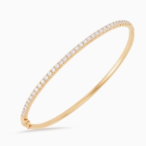 Moissanite Diamond Bangle for Women | 2.5mm Round Stones in 9k 14k 18k Solid Gold | Dainty Stacking Bangle | Handmade Jewelry Gift For Her.