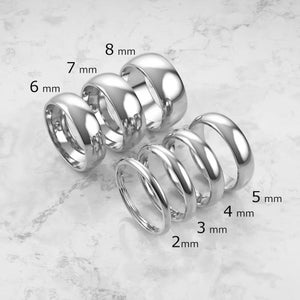 14k Solid White Gold Domed Wedding Band 2mm - 8mm Classic Dome Comfort Fit Wedding Band, Men and Women&#39;s Engraved Ring