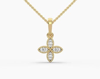 Handgemaakte Marquise Cut Lab Grown-diamantenhangerketting | Massief 14k en 18k goud | Ethische duurzame sieraden | Elegant cadeau voor haar.