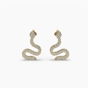 Handcrafted Snake-Shaped Lab Grown Diamond Stud Earring | Solid 14k & 18k Gold | Ethical Sustainable Jewelry | Unique Gift for Her.