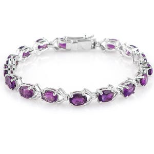 Natural Amethyst Tennis Bracelet: Sterling Silver Jewelry Gift for Her Purple Gemstone Bracelet