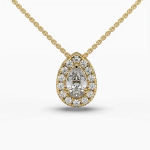 Minimalist Lab Diamond Pendant Necklace | Pear & Round Cut | Solid 14k 18k Gold | Handmade Bridal Jewelry |  Gift for Her.