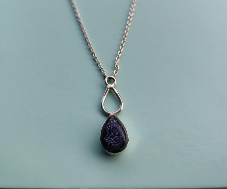 Blue Sunstone Pendant Necklace Valentine Gift Sunstone Pendant Gemstone Necklace Silver Jewelry Crystal Necklace