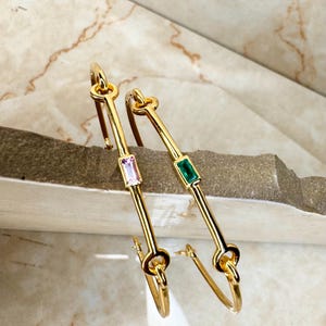 14K Solid Gold Bracelets, Bangle Bracelet, Pink Sapphire Jewelry, Emerald gemstone , Gift for Her, Minimalist Cuff, Christmas present.