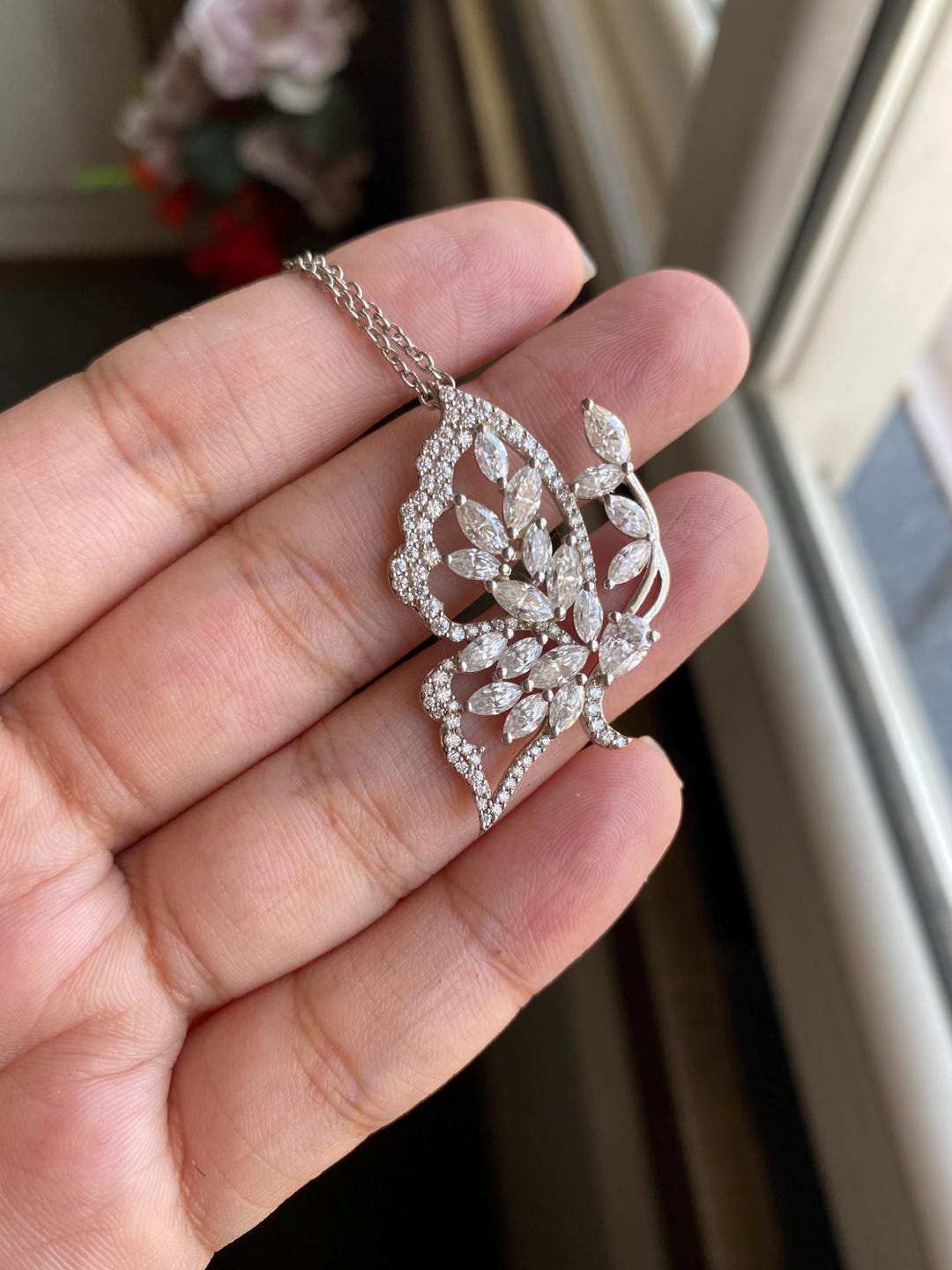 1 Carat Moissanite Butterfly Pendant Necklace
