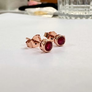 Round Ruby Stud Earrings 3mm 14k 18k Solid Gold Red Gemstone Studs July Birthstone Gift for Her Minimalist Ruby Earrings Jewelry.