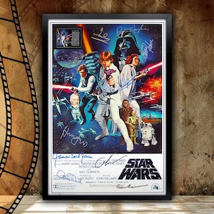 Star Wars , Autographed and High-quality Reproduction Movie Poster Framed and Ready to Hang