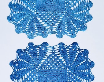 Paquete de 2 tapetes de encaje antiguo teñidos con índigo - A12