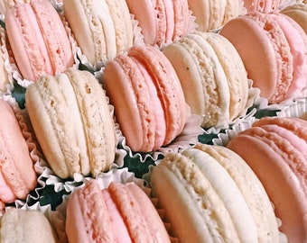 Bulk Filled Macarons, Cream & Pink (Sets of 24+)(Wedding Favors, Events, Corporate, Mother's Day, Girl Bday, Tea Party, Baby Shower)