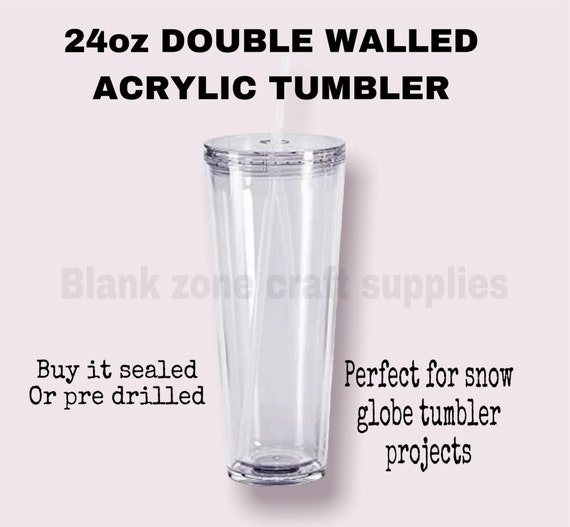 Acrylic Double Walled 24 Oz Tumbler Perfect for Snowglobe Making