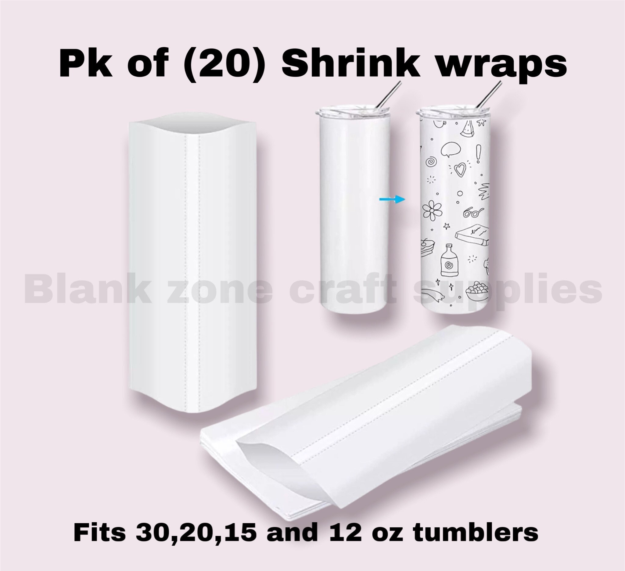 Sublimation Shrink Wrap Film for 12/15/16/20/30oz Tumblers, Perforated for Easy Removal 12/15/16 oz.