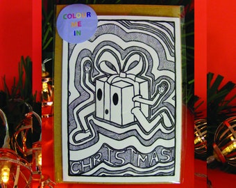 Colour Me In Christmas Card - A6 - Xmas - Colouring - Children - Kids - Funny - Weird - Silly - Cartoon - Son - Daughter - Niece - Nephew
