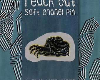 Reach Out Soft Enamel Pin Badge - Hand - Cave - Surreal - Weird - Strange - Creepy - Spooky - Bizarre - Funny - Black - Gold - Halloween