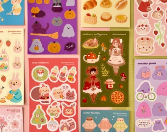 Cute Vinyl Sticker Sheets | Frogs, Cats, Ghosts, Bunnies, Bears, Halloween, Christmas, Cleaning, Winter, Autumn Sticker Sheets