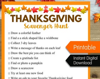 Thanksgiving Scavenger Hunt, Thanksgiving Game for Kids, Thanksgiving Game Printable, Fall Kids Games, Thanksgiving Dinner Party Games