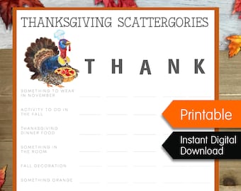 Thanksgiving Scattergories, Printable Thanksgiving Word Game, Office Party Game, Classroom Fall Game, Family Game Night, Fall Holiday Game