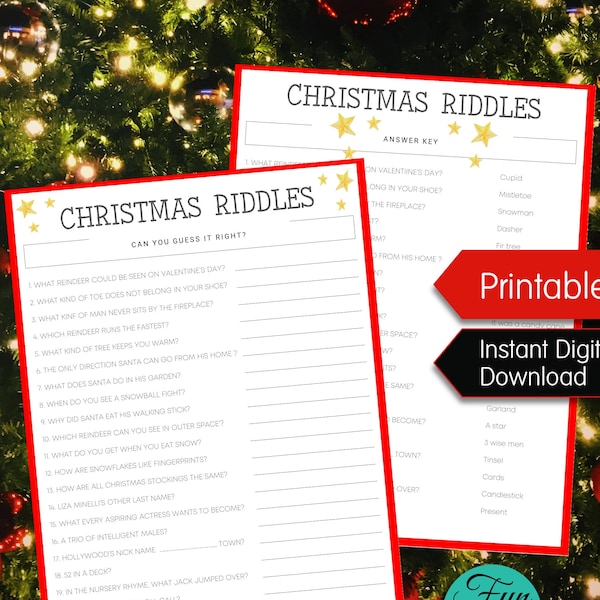 Christmas Riddles Printable Game with Answer, Christmas Dinner Party Game, Icebreaker Game, Office Party Game, Family Party Game, PDF