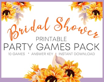 Bridal Shower Games Sunflower Pumpkin Theme Bundle, 10 Printable Bachelorette Party Games, Printable Hen's Party Games, Downloadable PDF