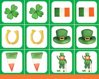 St Patrick's Day Memory Cards Game, Printable Memory Matching Game Cards for Kids, Happy St Paddy's Day Party Game, Family Games Night