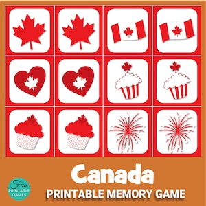 Símbolos de Canadá Juego de tarjetas de memoria, Juego de fiesta del Día de Victoria, Tarjetas de juego de combinación de memoria imprimibles para niños, Actividad de combinación de memoria para niños