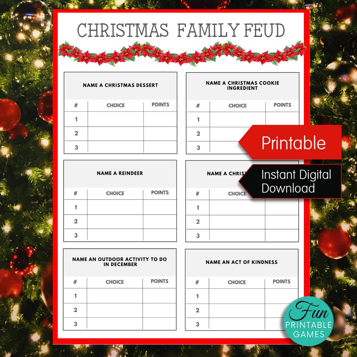 Christmas Family Feud Game Printable Christmas Party Game Etsy Hong Kong