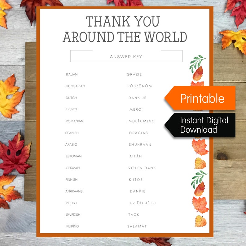 Thank You Around the World Printable Language Game With Answer ...