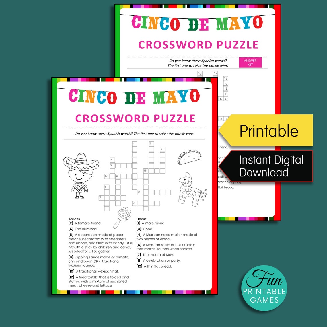 Cinco De Mayo Crossword Puzzle Printable Cinco De Mayo Game Etsy