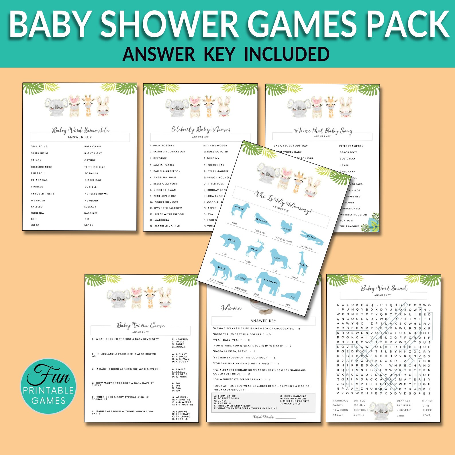 Quarantined Baby Shower Games Pack Cute Animals in Face Mask Etsy