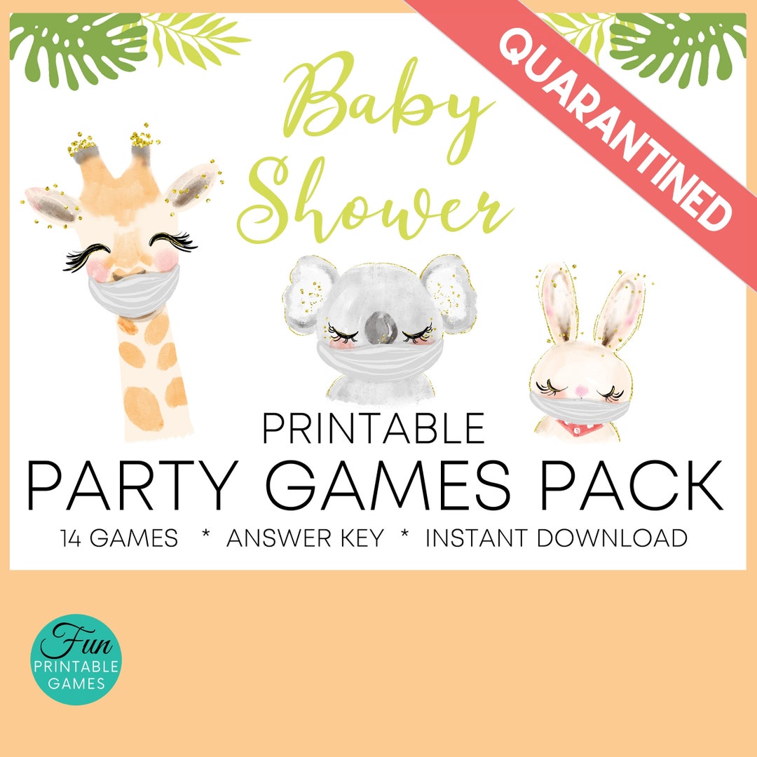Quarantined Baby Shower Games Pack Cute Animals in Face Mask Etsy